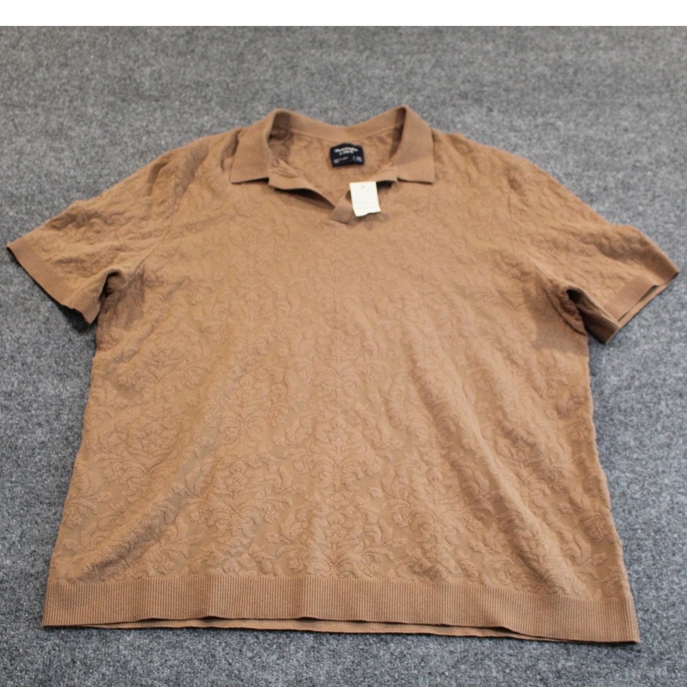 NWT Abercrombie‎ Fitch Mens Knit Polo Shirt Brown Textured Short Sleeve XXL